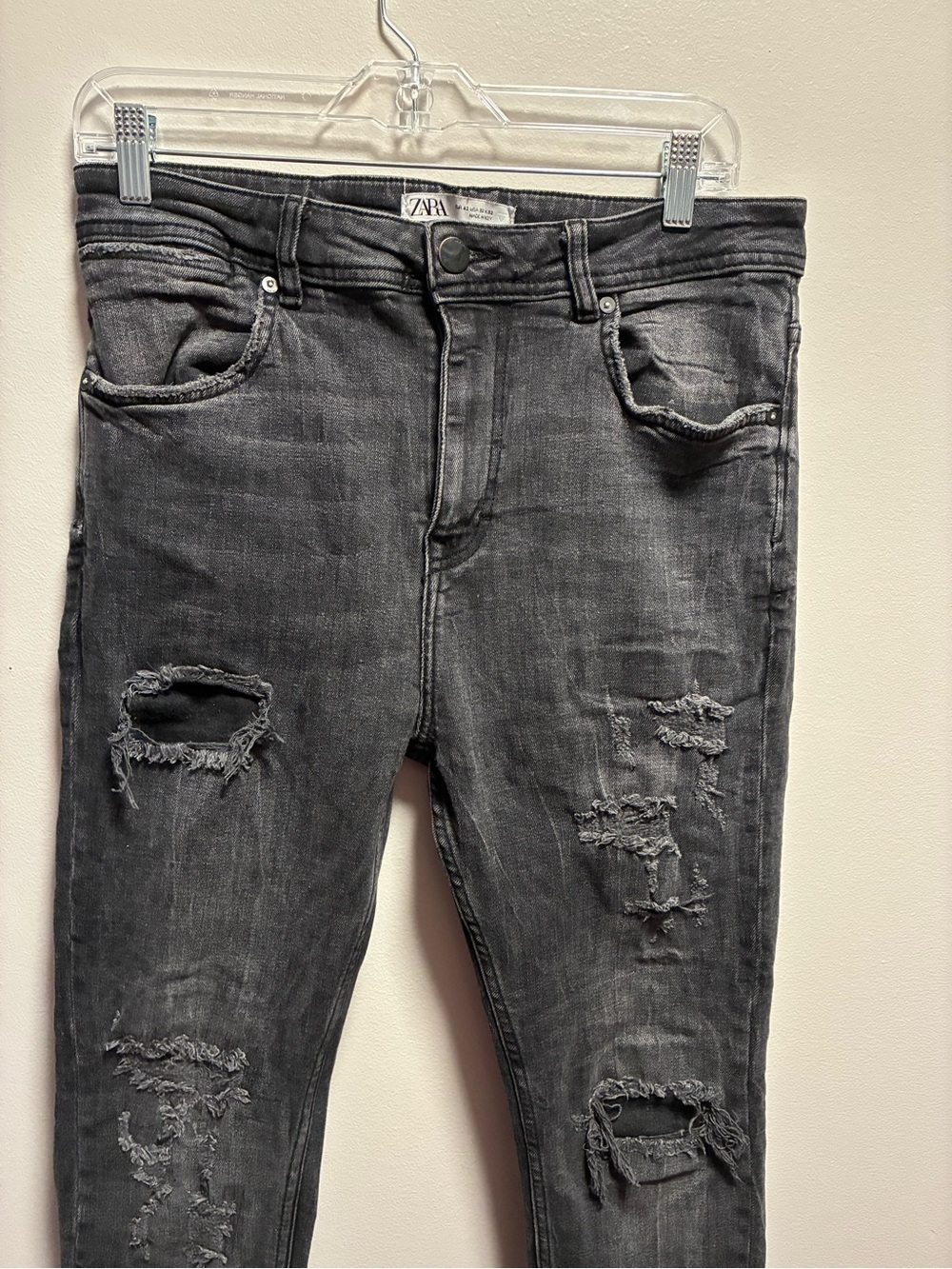 Zara Distressed Charcoal Skinny Jeans
